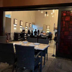 a view of a dining room