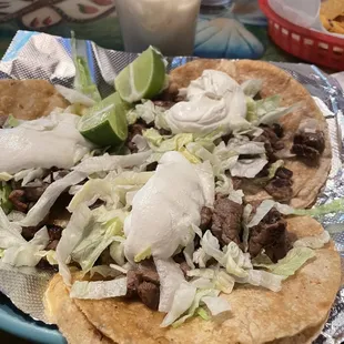 3 tacos de Carne Asada. Looks well and juicy but was lukewarm/bland unfortunately.