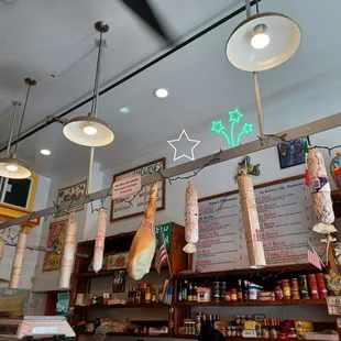 a variety of items hanging from the ceiling
