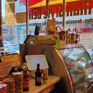 a view of a counter with a variety of products