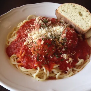 Spaghetti and veal meatballs made in house
