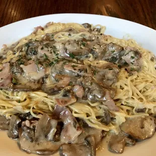 Italian ham &amp; mushroom sauce with taglierini