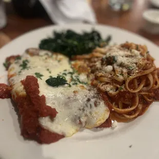 The chicken Parm with pasta and Bolognese