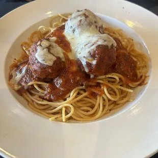 Baked Spaghetti with meatballs.