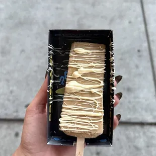 coffee horchata with white chocolate drizzle