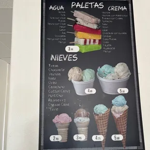 a menu of ice creams