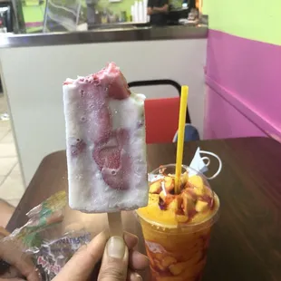 Strawberries and cream popsicle and mangonada