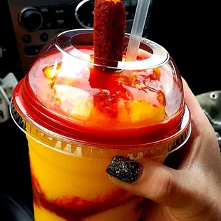 Due to shortage in mangos ... no chunks on top. I hope this is only temp