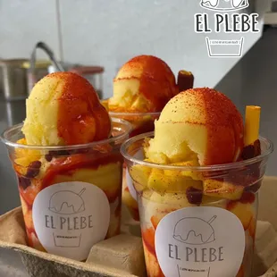 Some Plebe classics, mangoneada, our newest Neada -tamarindo, and mini pancakes (quequis)