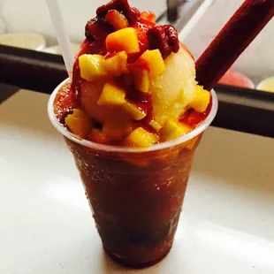 Hybrid between a mangonada and diablito. Absolutely delicious!