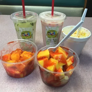 Mango, elote, and flavored water