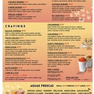 the menu of the restaurant