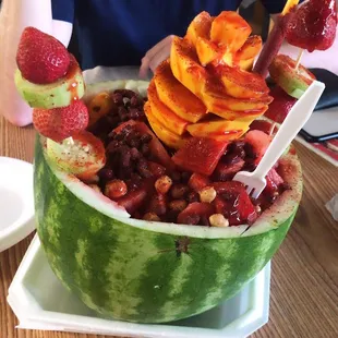 $12.99 for this awesome watermelon with mango, strawberries, cucumbers and some chili salts.