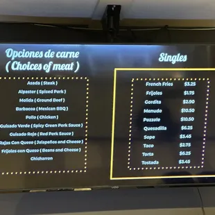 Meats &amp; Singles Menu 2
