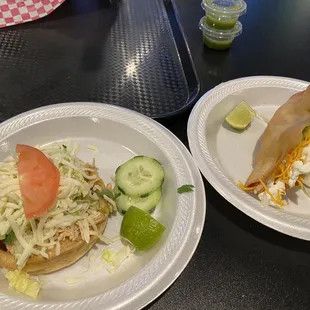 Pollo sope and pollo fried taco