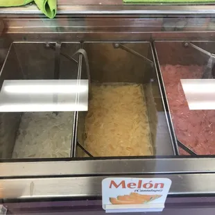 a display of different types of food