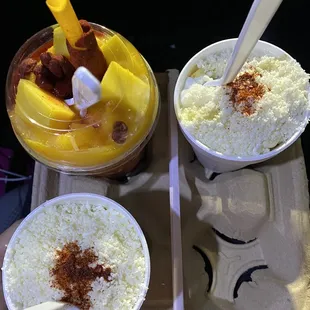 Elotes and mango drink