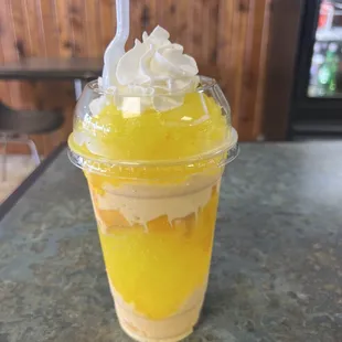 Knock out with piña colada shaved ice and mango ice cream