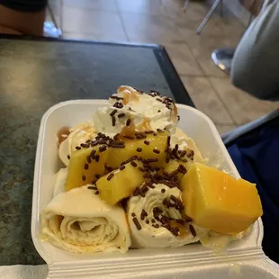 Mango and coconut rolled ice cream