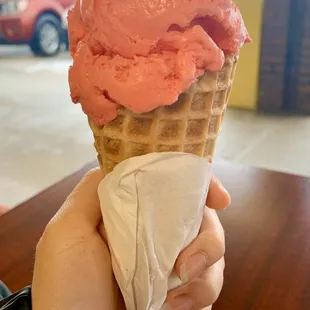 One Scoop: Strawberry Ice Cream w/ Waffle Cone