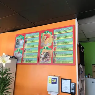 a menu on a wall