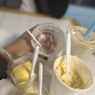 three cups of ice cream