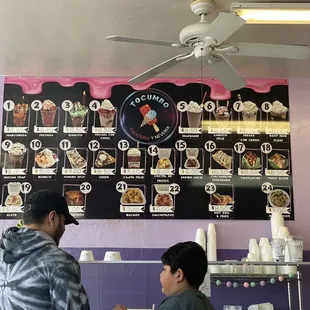 a menu on the wall