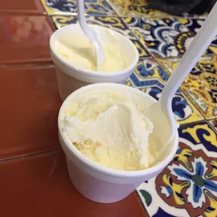 Cheese in the front, coconut in the back