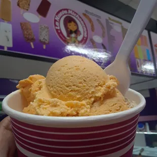 a hand holding a cup of ice cream