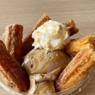 churros and ice cream (with caramel drizzle)