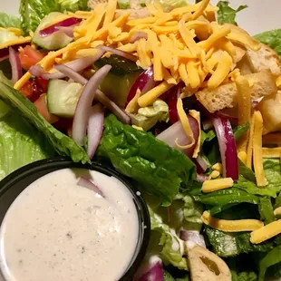 House salad with ranch dressing.