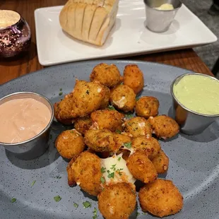Hand-Breaded Cheese Curds and Complimentary Fresh Baked Bread
