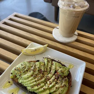 Aloha latte and avocado toast