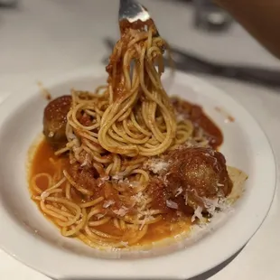 Chil size spaghetti and meatballs.