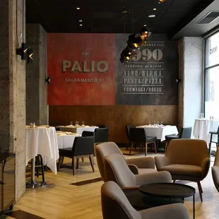 tables and chairs in a restaurant