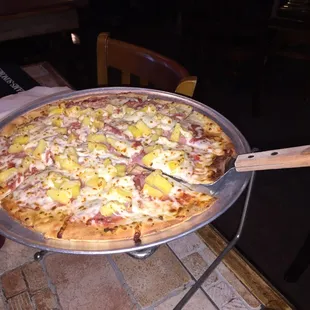 medium pineapple and Canadian bacon on white