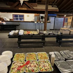 Salads pasta and pizza