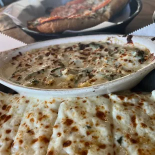 Spinach artichoke dip and Greek bread