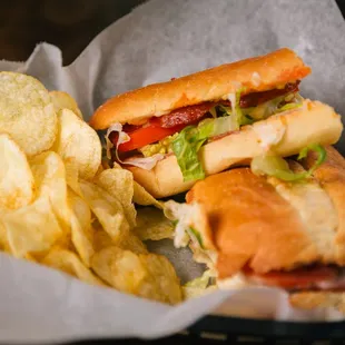 a sandwich and chips