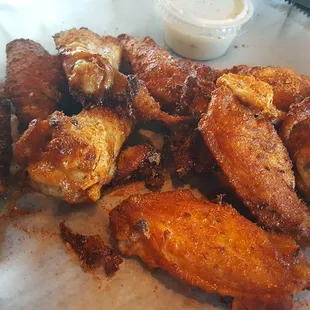 Dry rub baked chicken wings.