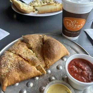 Lunch calzone and fettuccini Alfredo!