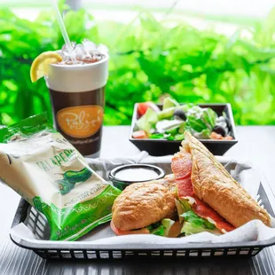 a sandwich and a drink