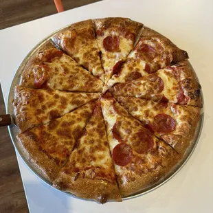 Half cheese half pepperoni large pizza