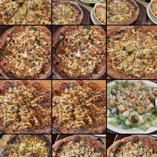 Many delicious pizza ,pasta, salad and wings