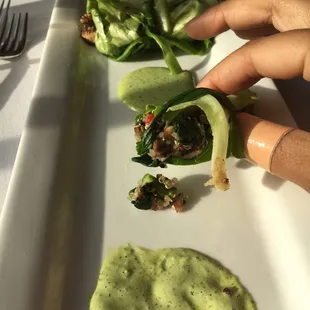 Tasting--Lettuce wraps with quinoa and shiitake mushrooms