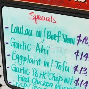 Special menu.
