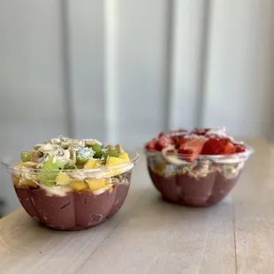 two bowls of fruit salad