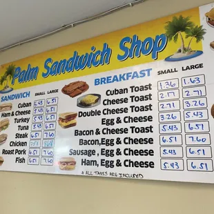 Menu board in the dining room.