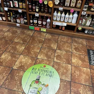 the floor of a liquor store