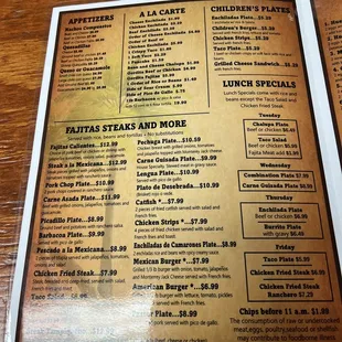 Appetizers, Fajitas, Lunch Specials Menu